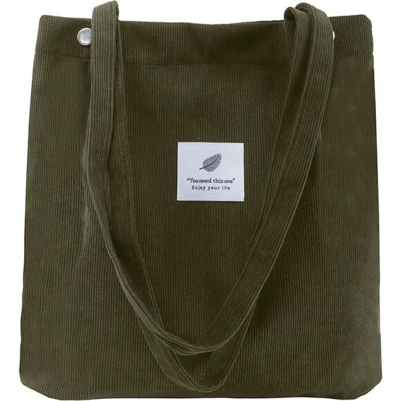UNBRAND Handbags - Women Army Green Imported Corduroy Small Canvas Shoulder Handy Tote Bag